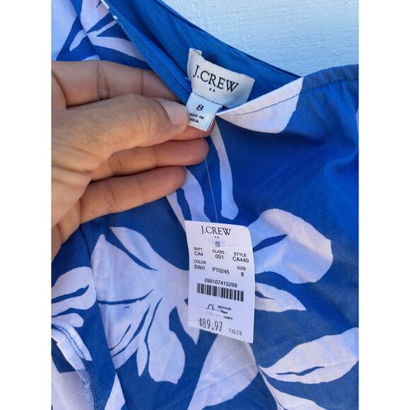 NWT J. Crew One‎ Shoulder Midi Dress, Blue And White Floral, Sz 8 - Picture 4 of 7